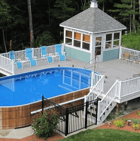 Painted Wood above ground pool Landscaping